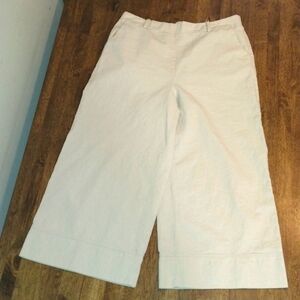 Joie Cream Wide Leg Cropped Pull On Elastic Waist Linen Blend Pants Lagenlook L